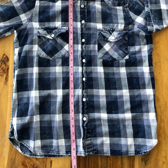 BLUENOTES -SP- Plaid, Boyfriend Fit, Pearl Snap Down Shirt in multi blue & white - Picture 7 of 7